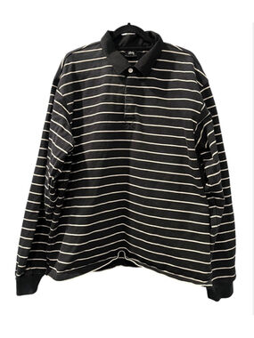Stussy Pin Striped Rugby Shirt Black White XXL Heavyweight Long Sleeve Shirt